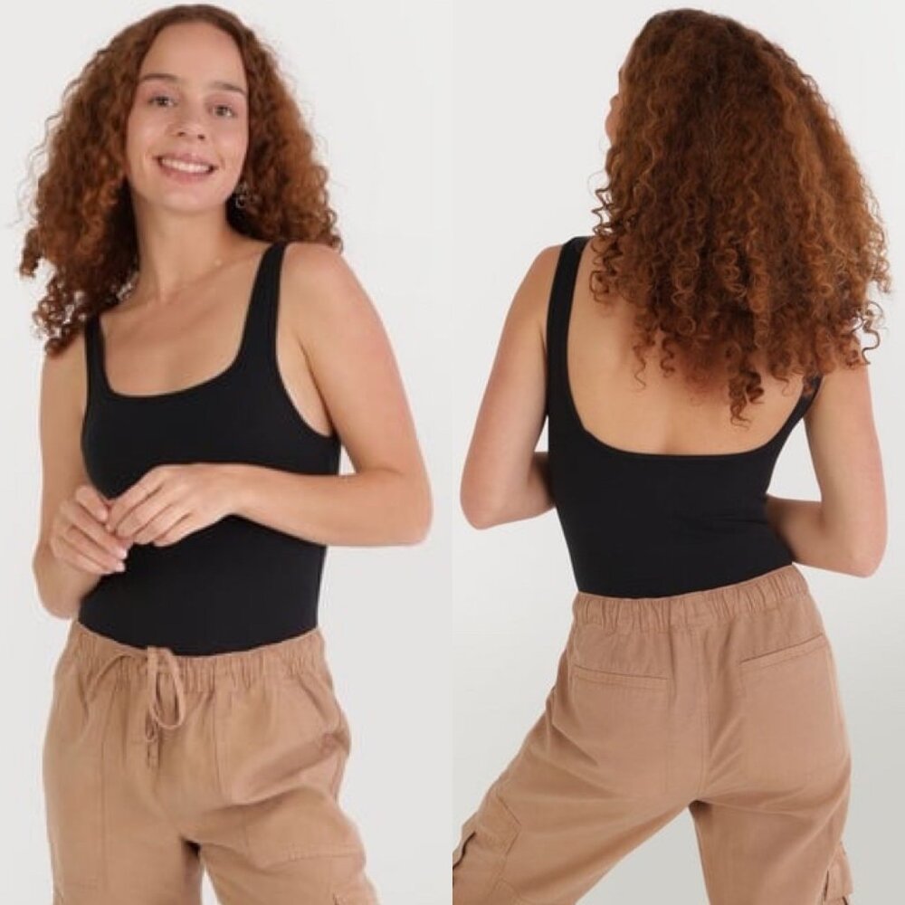 American Eagle Women's Sleeveless Square Neck Bodysuit Top Shirt Size XXL Black